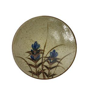 Large 12" Stonewear Vintage Art Pottery Bowl Plate Folk Glazed Decor 6578